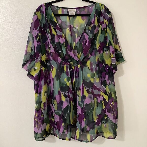 Sheer Multicolor Witchy Whimsigoth Bohemian Hippie Artsy Flowy Blouse 2X Autumn - Picture 1 of 8